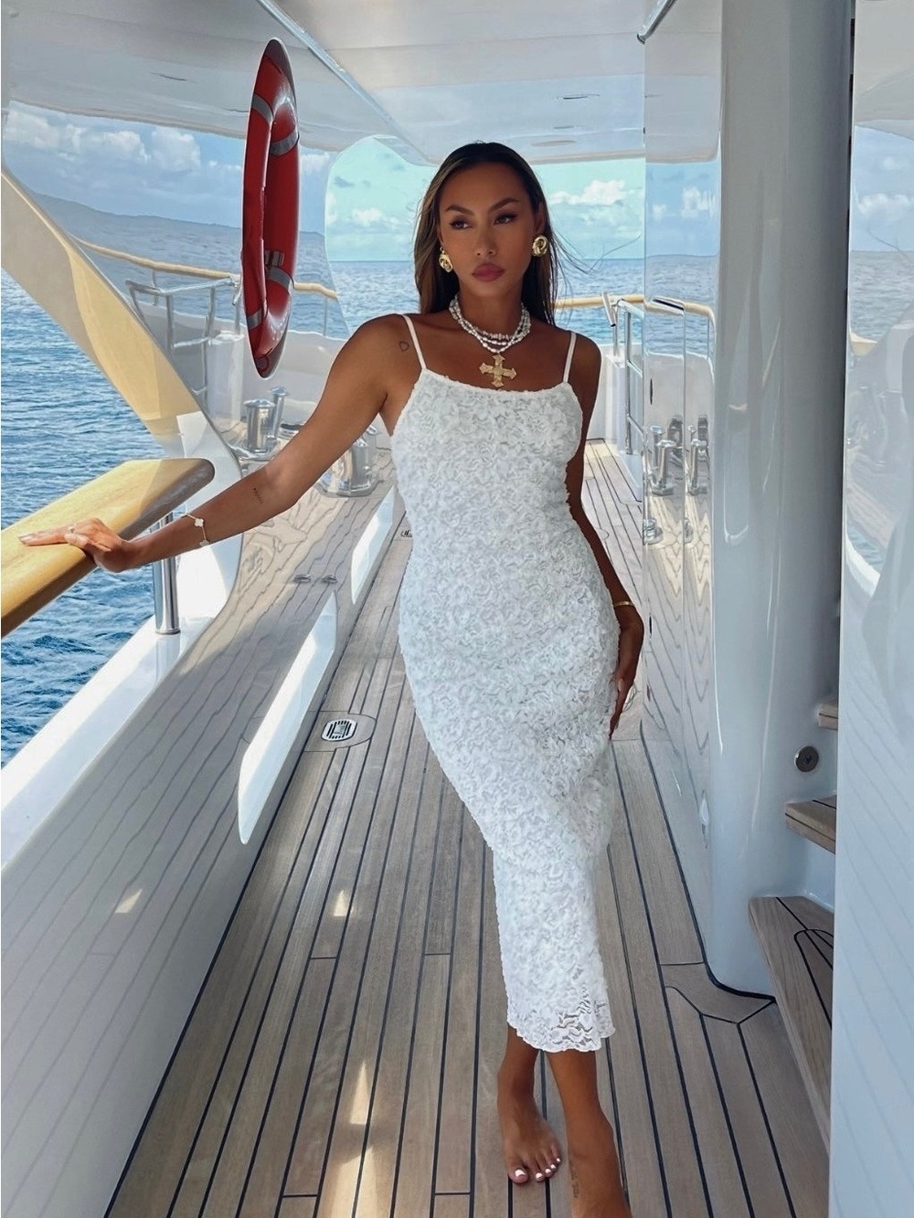 12th Tribe Ivy White Textured Midi Dress - Size XL - Picture 1 of 11